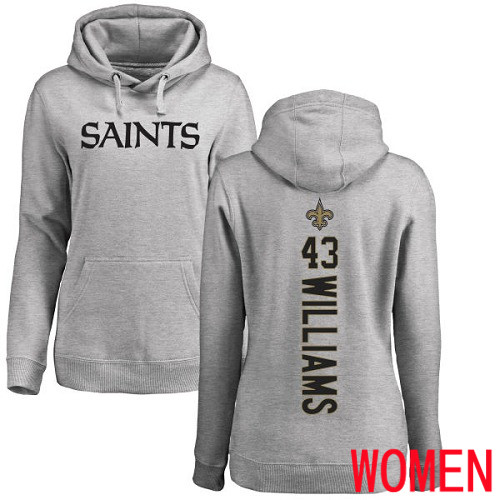 New Orleans Saints Ash Women Marcus Williams Backer NFL Football #43 Pullover Hoodie Sweatshirts